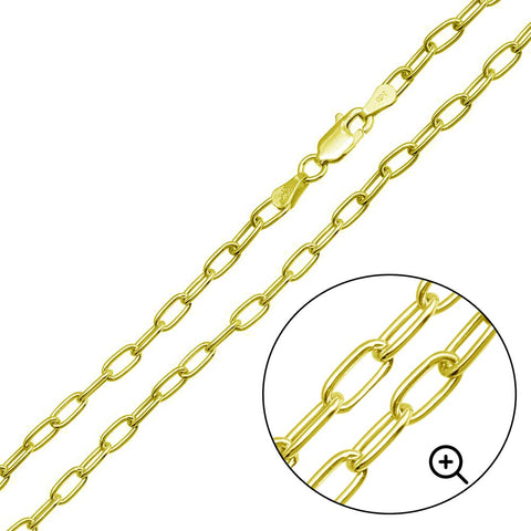 Sterling Silver Gold Plated Oval 3.1mm Paperclip Link Chain