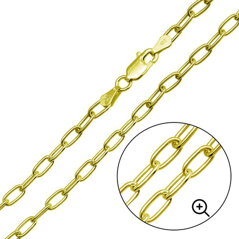 Sterling Silver Gold Plated Oval 4mm Paperclip Link Chain