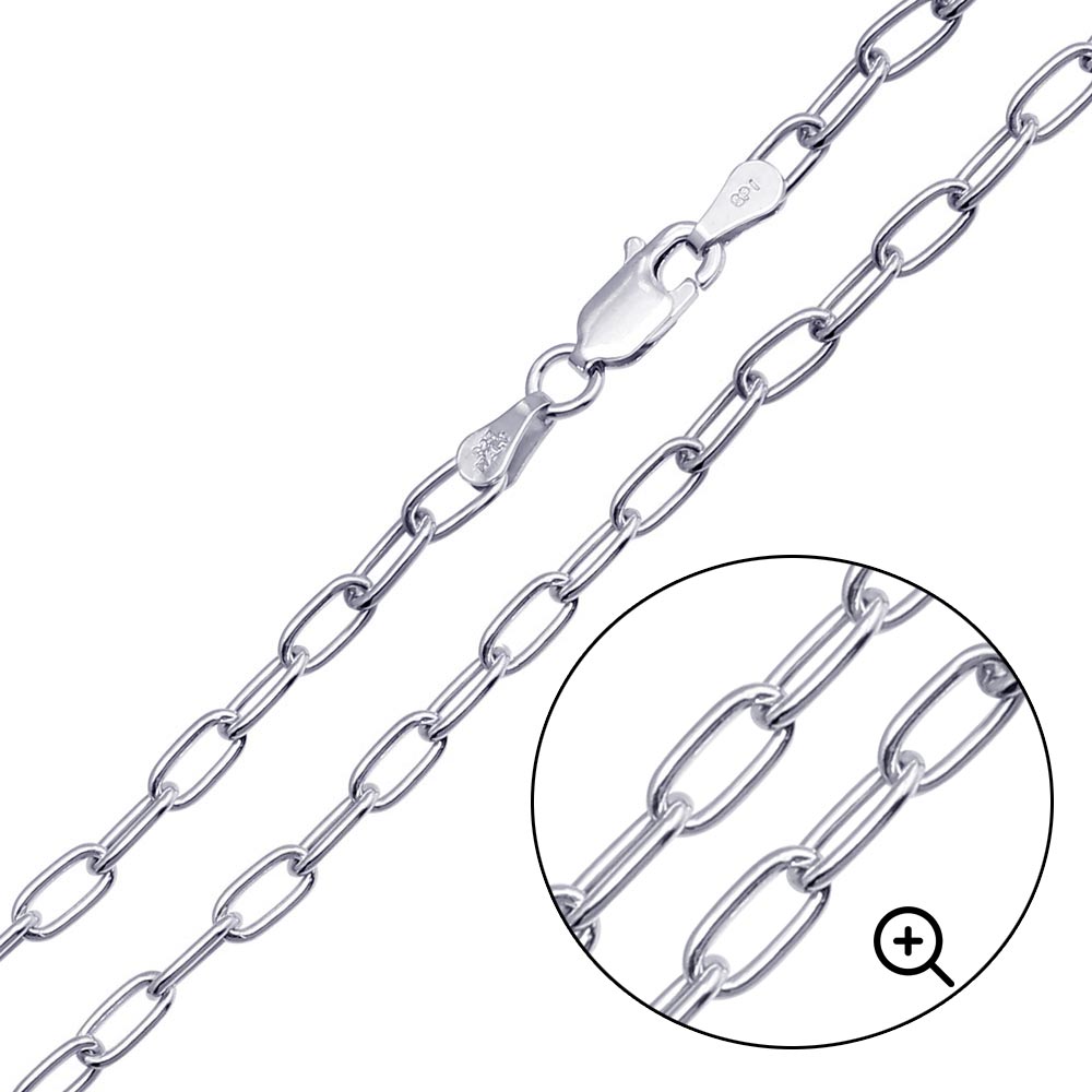 Sterling Silver Rhodium Plated 4mm Oval Paperclip Link Chain