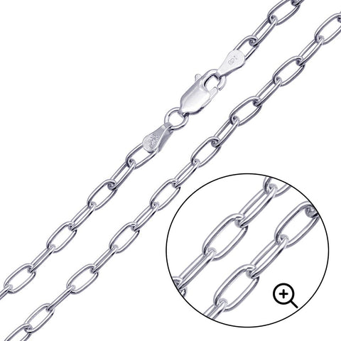 Sterling Silver Rhodium Plated 4mm Oval Paperclip Link Chain