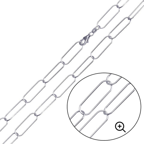 Sterling Silver Rhodium Plated 6.5mm Oval Paperclip Link Chain
