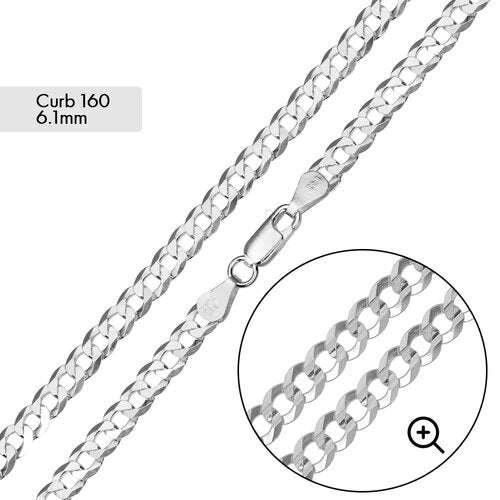 Sterling Silver Super Flat Curb 160-6.1mm Chain