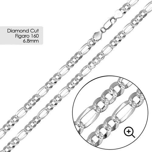 Sterling Silver Figaro 5.6mm Diamond Cut Chain
