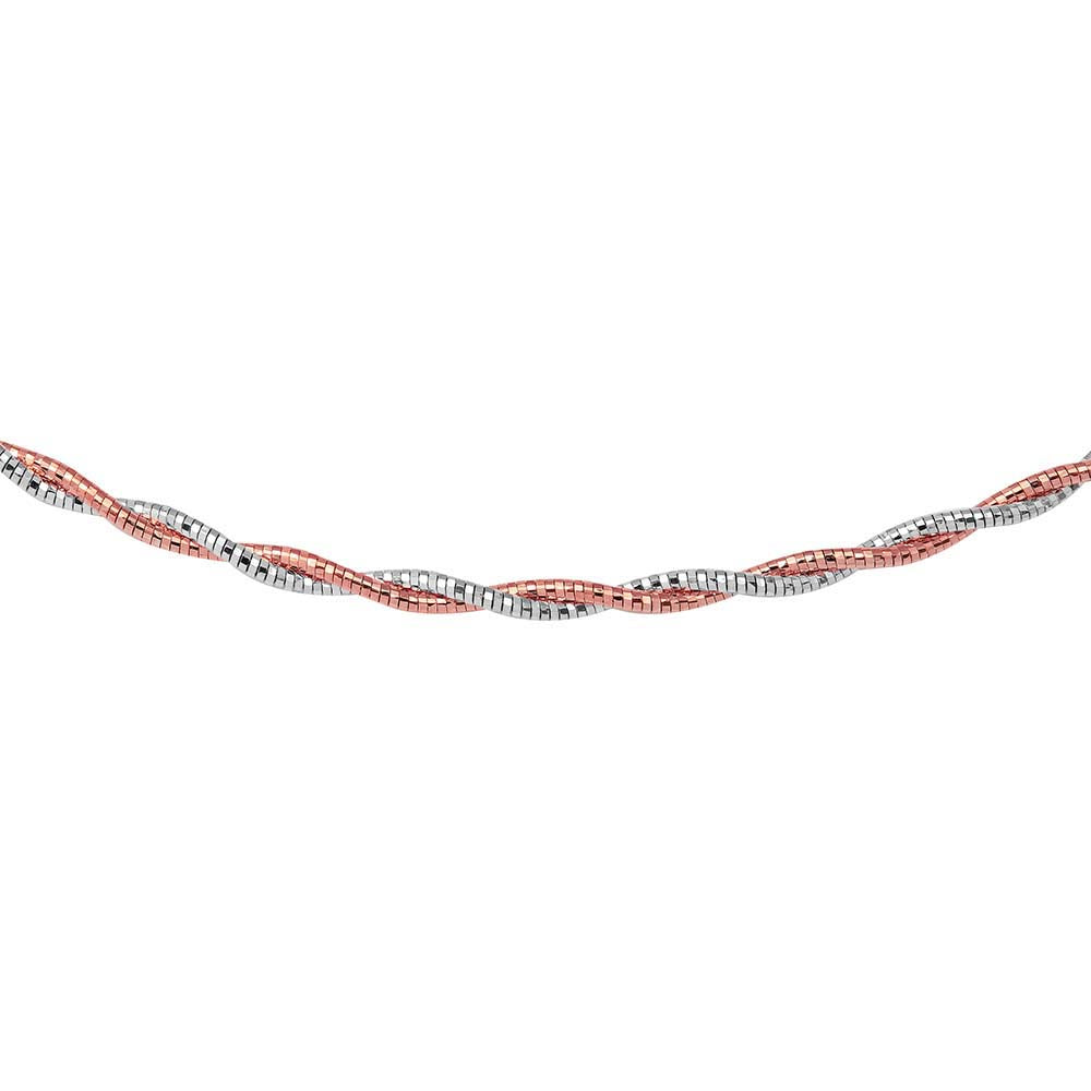 Sterling Silver 2 Toned 2 Layer 16  Omega Spring Chain Rhodium And Rose Gold Plated 2.7mm