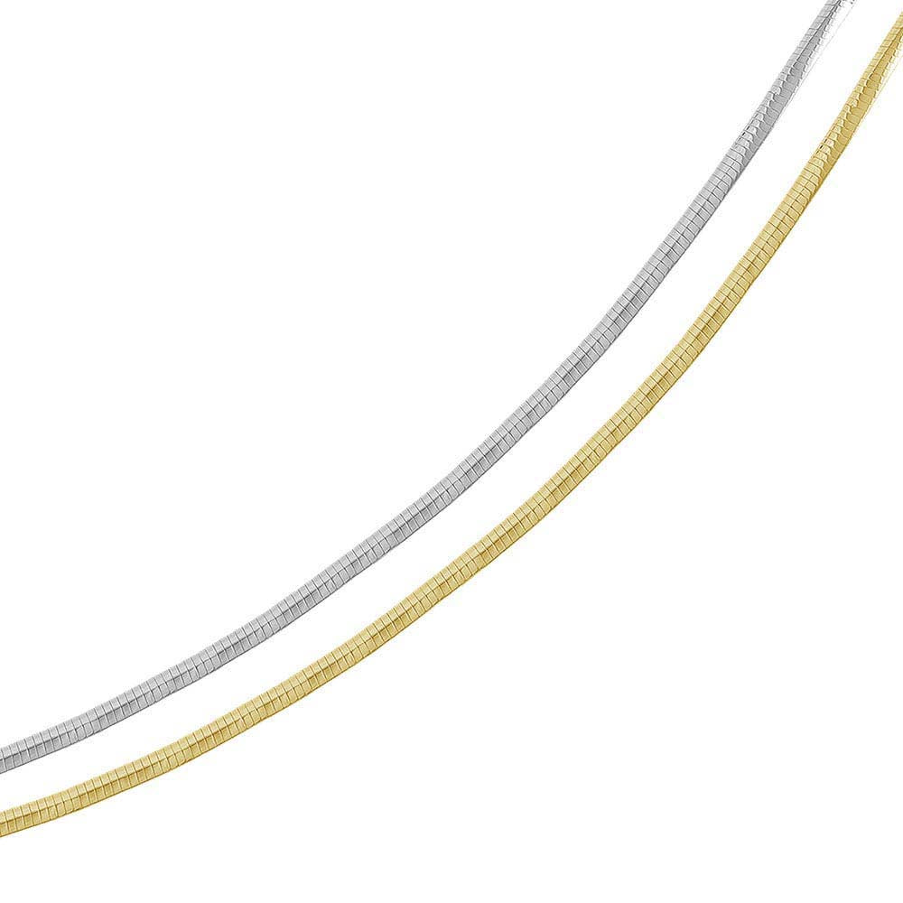 Sterling Silver 2 Toned Reversible Flat Rhodium and Gold Plated Omega Chain 2mm
