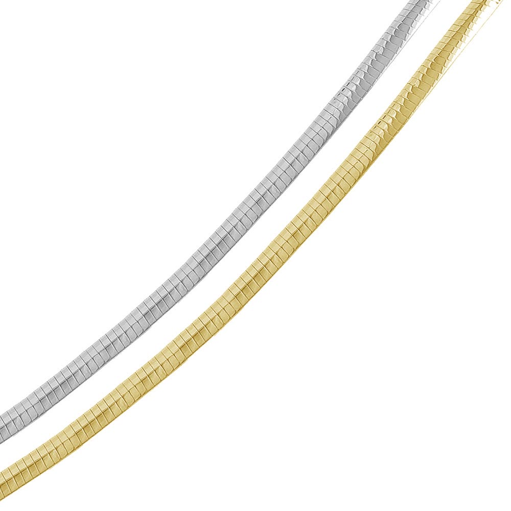 Sterling Silver 2 Toned Reversible Flat Rhodium and Gold Plated Omega Chain 5mm