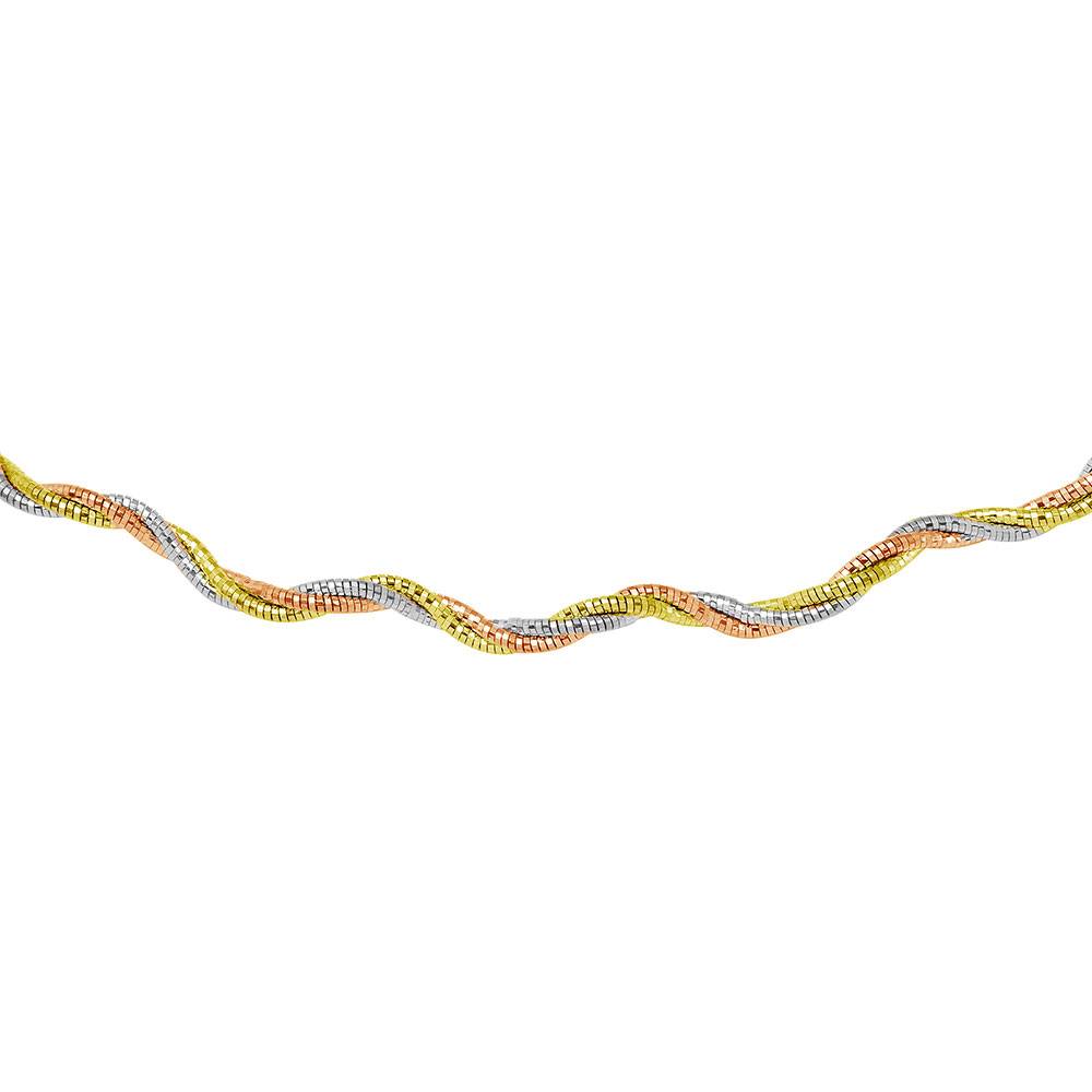 Sterling Silver 3 Layer Wave 16  Omega Spring Chain 3 Toned Plated 2.7mm