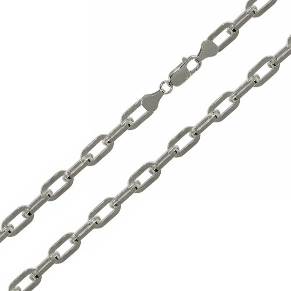 Sterling Silver Rhodium Plated 5mm Wide Oval D Cut Link Paperclip Chain