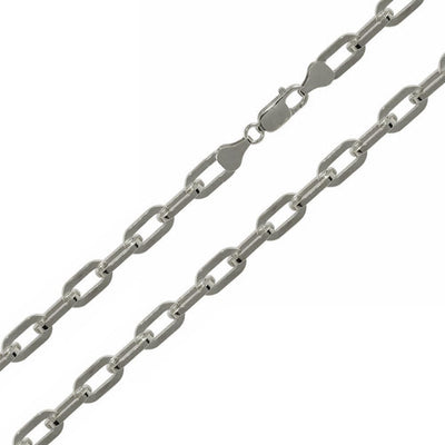 Sterling Silver Rhodium Plated 5mm Wide Oval D Cut Link Paperclip Chain