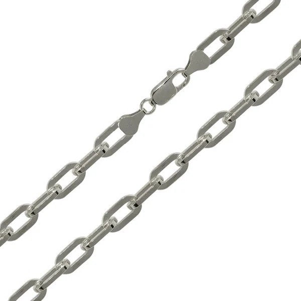 Sterling Silver Rhodium Plated Wide Oval D Cut Paperclip Link Bracelet