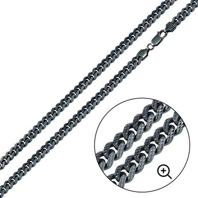 Sterling Silver Curb Miami Platinlux Plated One Sided 150-4.8mm Pyramid Pave Chain