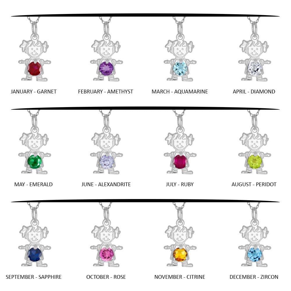 Sterling Silver Round Birthstone Girl Flat Charm