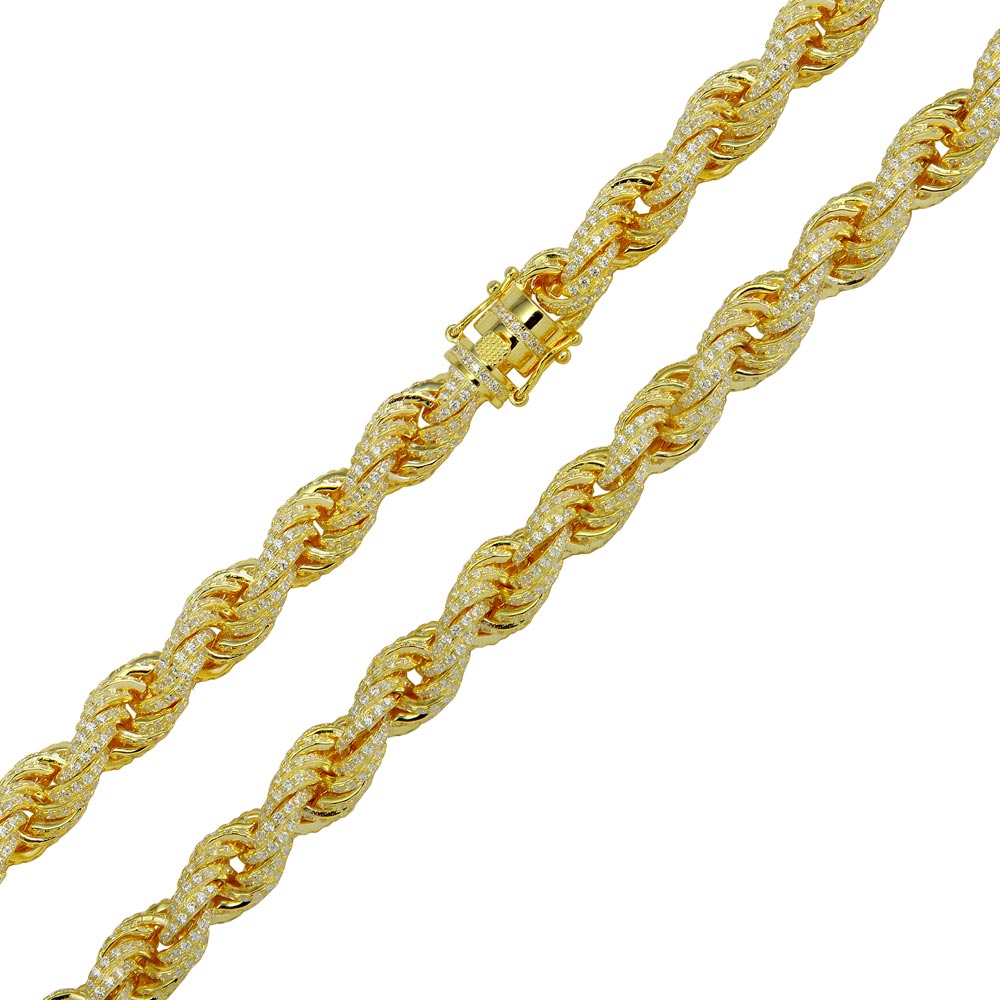 Sterling Silver Gold Plated CZ Encrusted Rope Chains