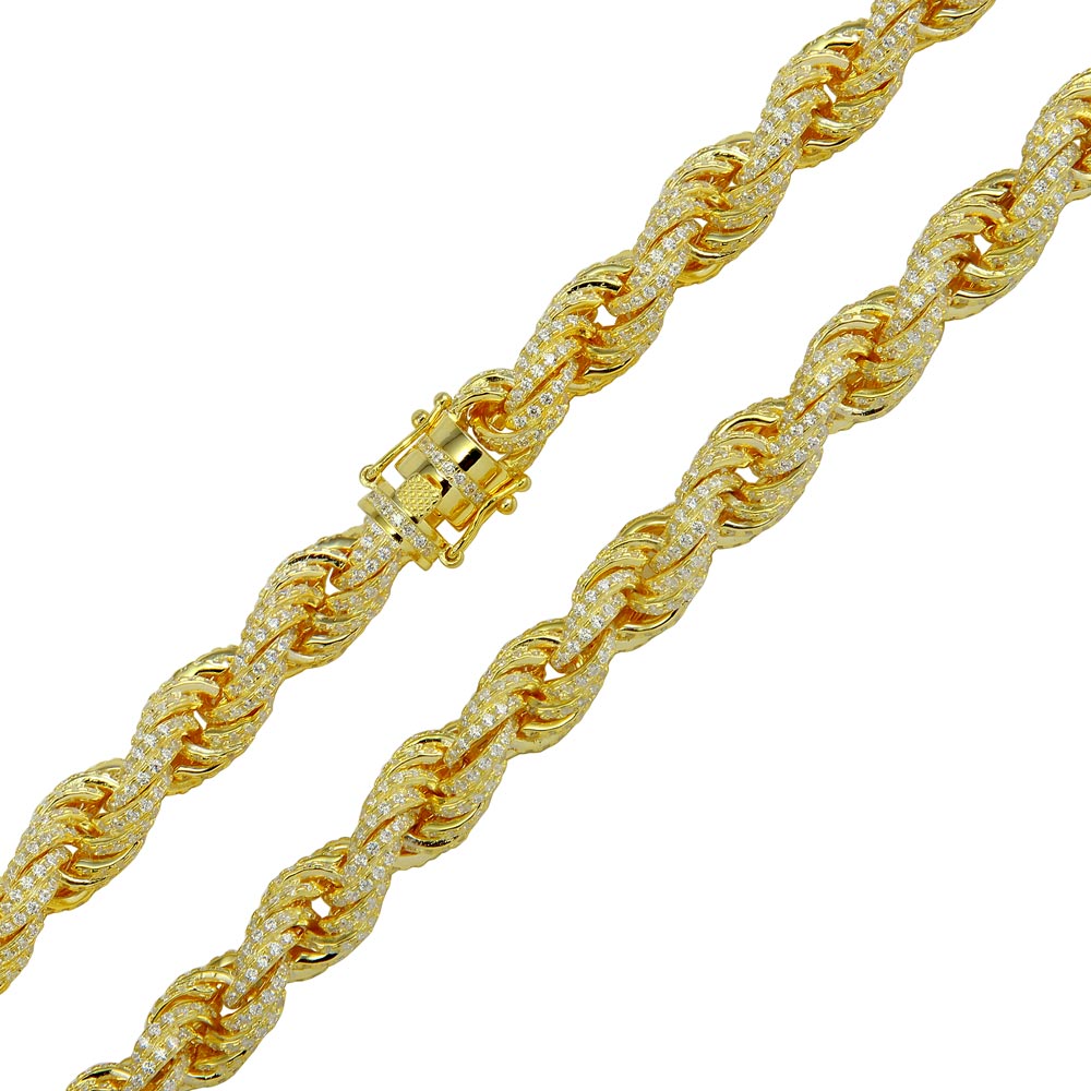 Sterling Silver Gold Plated CZ Encrusted Rope Chains