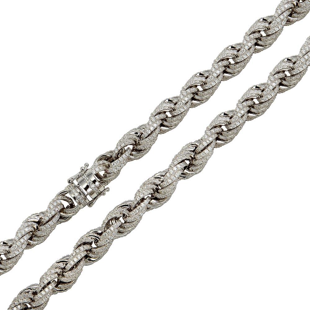 Sterling Silver Rhodium Plated CZ Encrusted Rope Chains