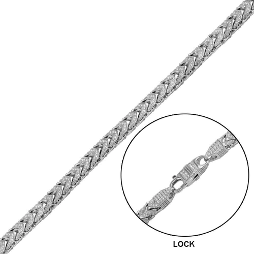 Sterling Silver Rhodium Plated CZ Encrusted Franco Hip Hop Bracelet Width-5mm, Length-8inches