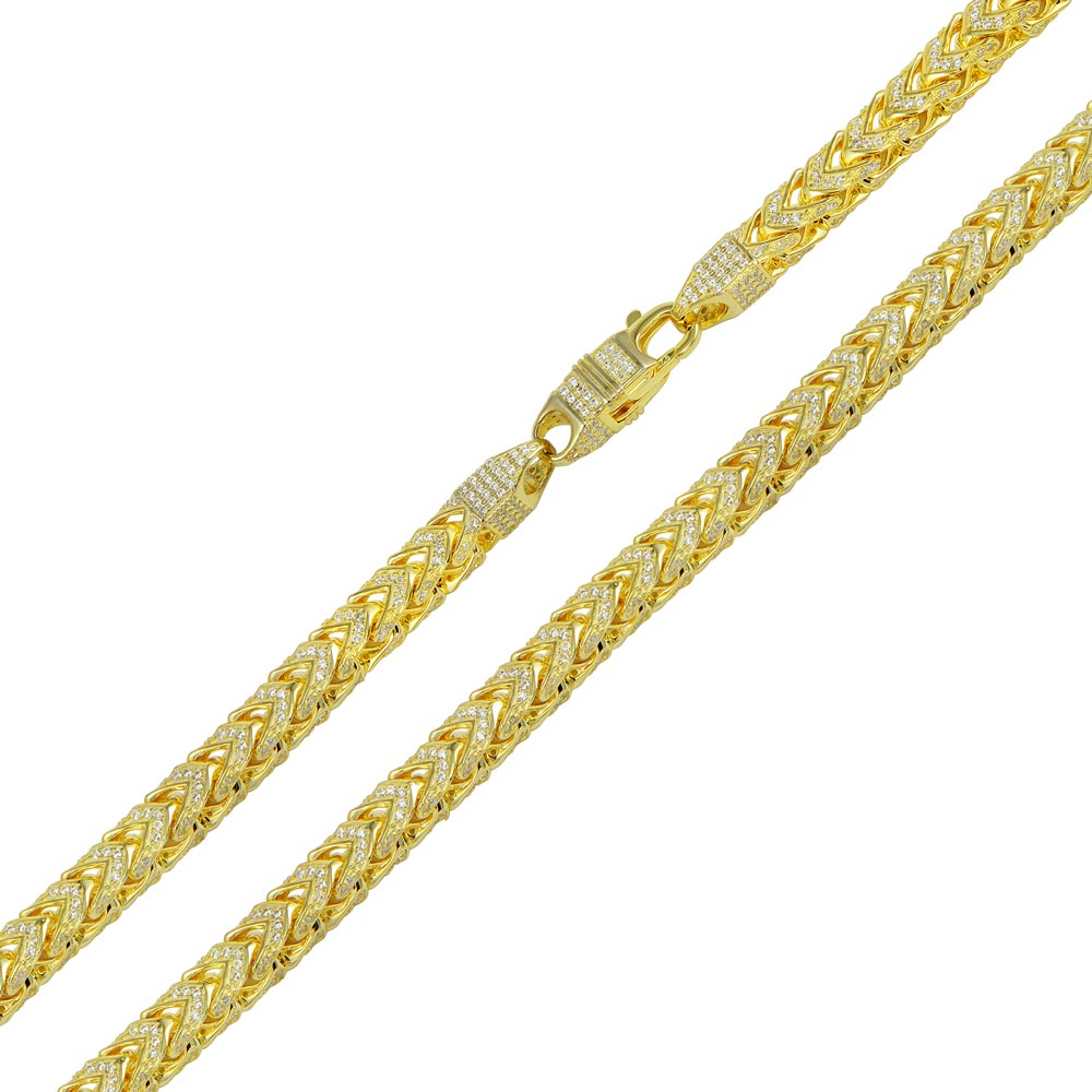 Sterling Silver Gold Plated CZ Encrusted Franco Chains