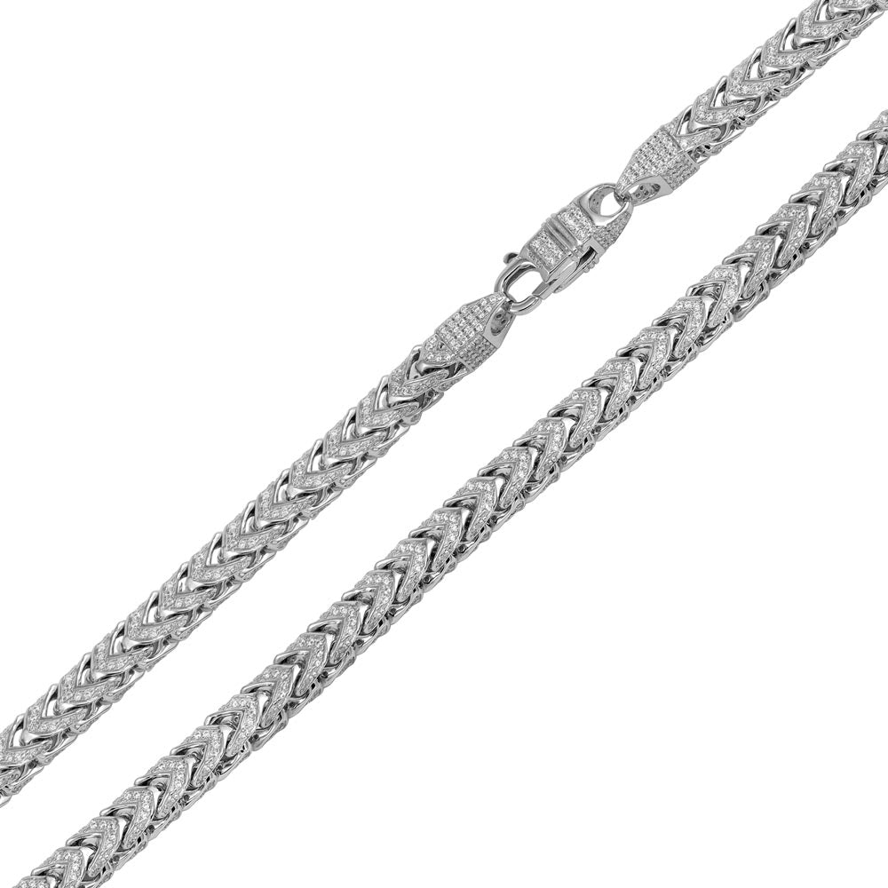Sterling Silver Rhodium Plated CZ Encrusted Franco Chains