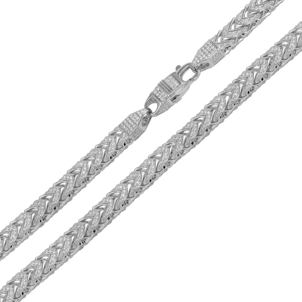 Sterling Silver Rhodium Plated CZ Encrusted Franco Chains