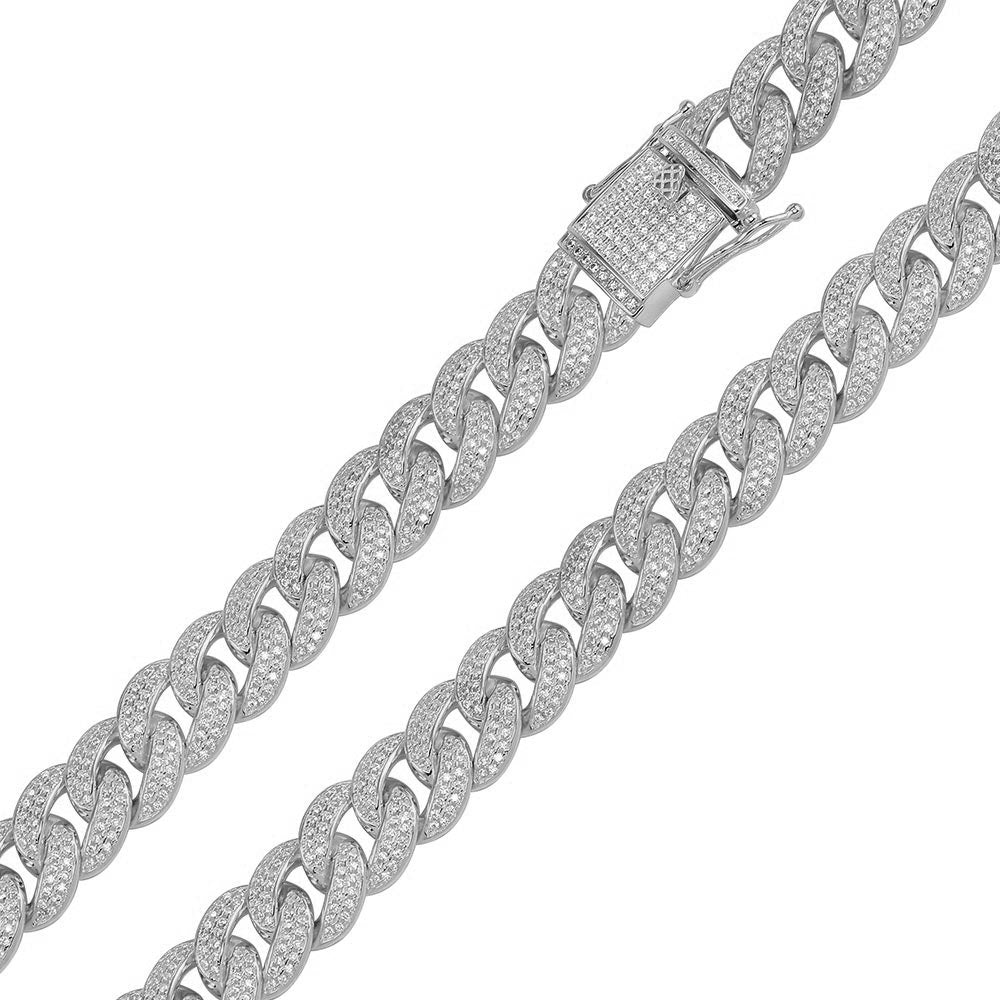 Sterling Silver Rhodium Plated CZ Encrusted Franco Chains