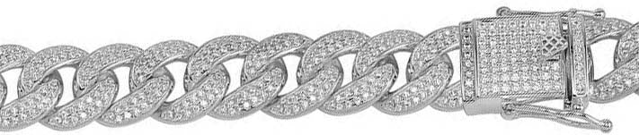 Sterling Silver Rhodium Plated CZ Encrusted Curb Chains