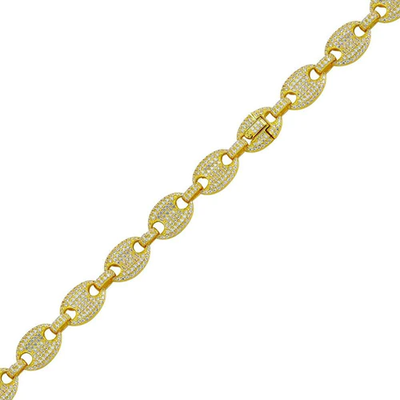 Sterling Silver Gold Plated CZ Encrusted Oval Link Hip Hop Bracelet Width-11.8mm