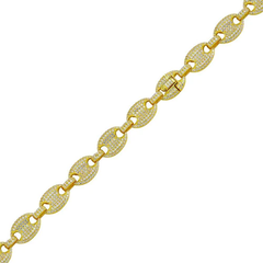 Sterling Silver Gold Plated CZ Encrusted Oval Link Hip Hop Bracelet Width-11.8mm