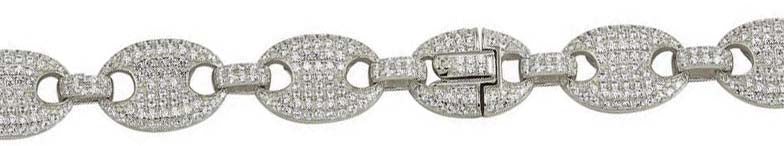 Sterling Silver Rhodium Plated CZ Encrusted Oval Link Chains