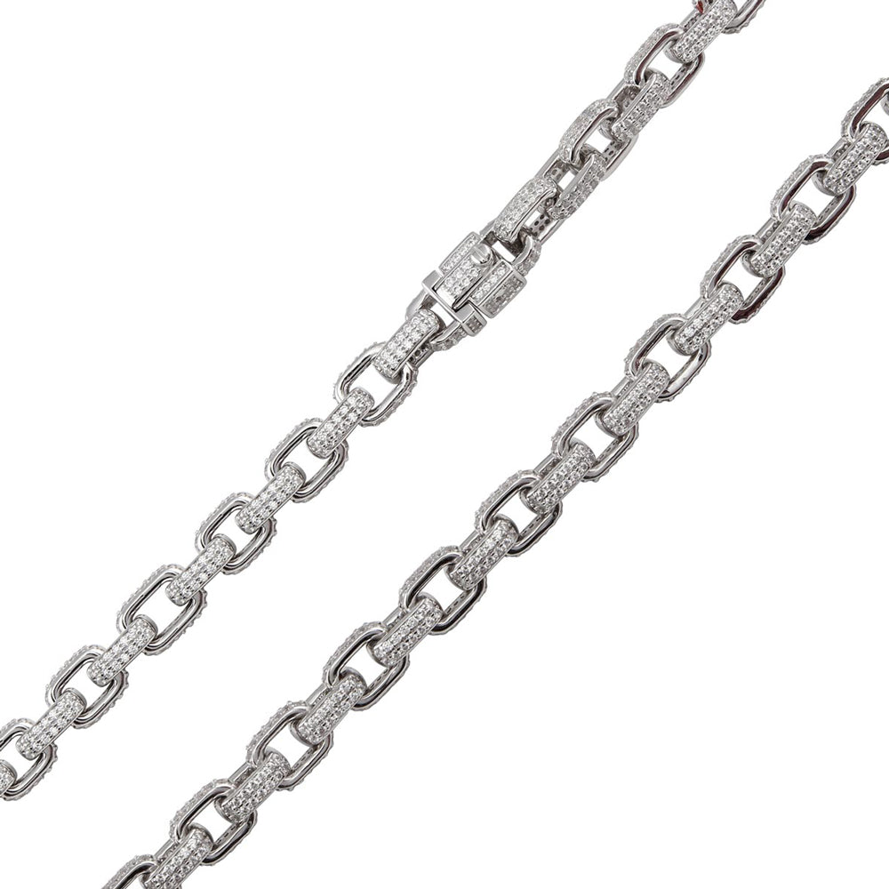 Sterling Silver Rhodium Plated CZ Encrusted Micro Pave Link Chains