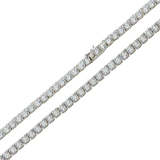 Sterling Silver Rhodium Plated Round CZ Link Hip Hop Chain Width-4mm