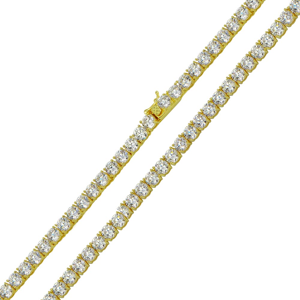 Sterling Silver Gold Plated Round CZ Link Chains