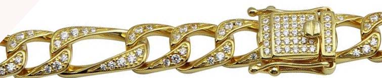 Sterling Silver Gold Plated CZ Encrusted Figaro Chains