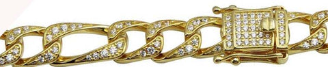 Sterling Silver Gold Plated CZ Encrusted 8.2mm Figaro Chains