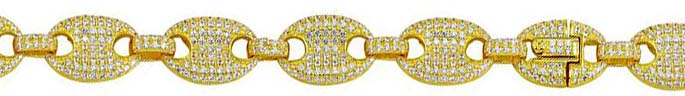 Sterling Silver Gold Plated CZ 8mm Encrusted Oval Link Chains