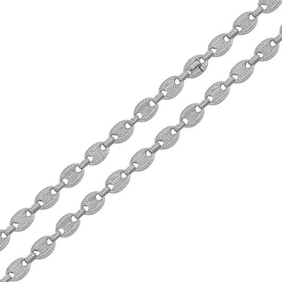 Sterling Silver Rhodium Plated CZ 8mm Encrusted Oval Link Chains