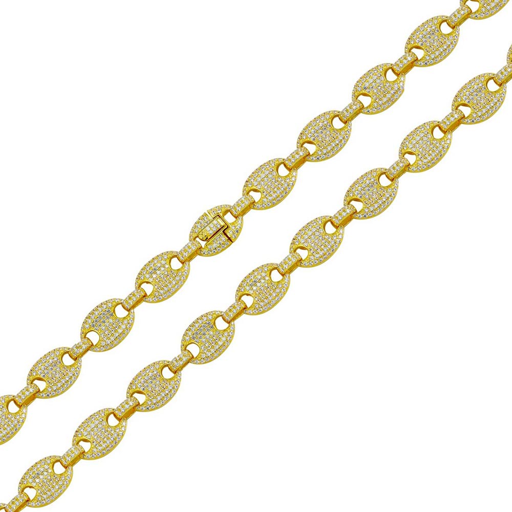 Sterling Silver Gold Plated CZ Encrusted Oval Link Chains