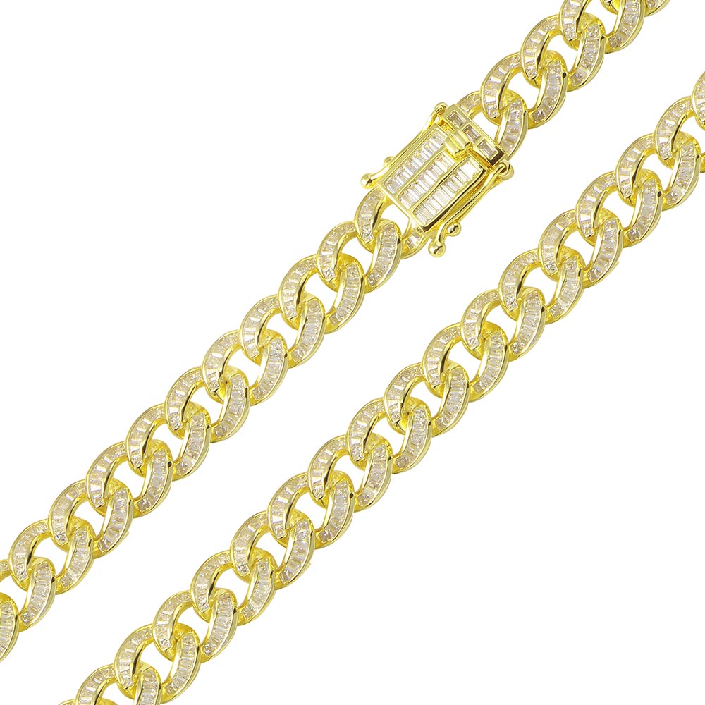Sterling Silver Gold Plated Baguette CZ Encrusted Curb Chains
