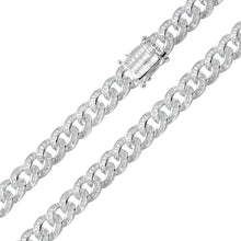 Load image into Gallery viewer, Sterling Silver Rhodium Plated 10.9mm Baguette CZ Encrusted Curb Chains