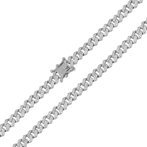 Sterling Silver Rhodium Plated CZ Encrusted Curb Hip Hop Chain Width-7.2mm