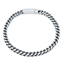 Load image into Gallery viewer, Sterling Silver Rhodium Plated Round Franco Bracelet With Bar Lock Hip Hop Chain Width-5.4mm, Length-8.5inches, Weight-18grams