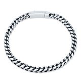 Sterling Silver Rhodium Plated Round Franco Bracelet With Bar Lock Hip Hop Chain Width-5.4mm, Length-8.5inches, Weight-18grams