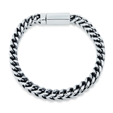 Sterling Silver Rhodium Plated Franco Bracelet With Bar Lock Hip Hop Chain Width-6.5mm, Length-8.5inches, Weight-26.3grams