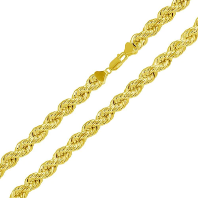 Sterling Silver Gold Plated Hollow Rope 6.5mm Chain