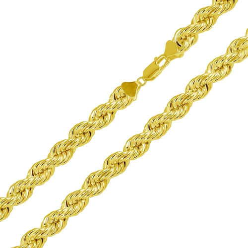Sterling Silver Gold Plated Hollow Rope Chain Width-8mm