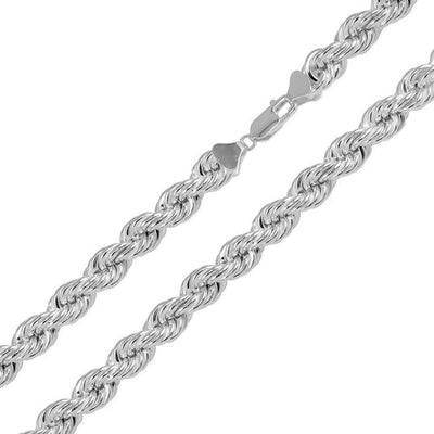 Sterling Silver Hollow 8MM Rope Chain with Lobster Clasp Closure