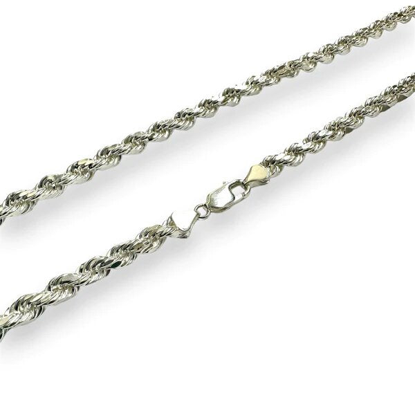 Sterling Silver Diamond Cut Anti Tarnish Hollow Rope 5.8mm Chain