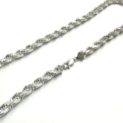 Sterling Silver Diamond Cut Anti Tarnish Hollow 7.6mm Rope Chain