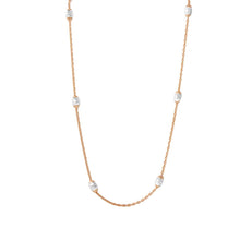 Load image into Gallery viewer, Sterling Silver Classy Rose Gold Plated Italian Necklace with Multi Silver Diamond Cut Oval BeadsAnd Closure: Lobster Clasp Closure Length: 36