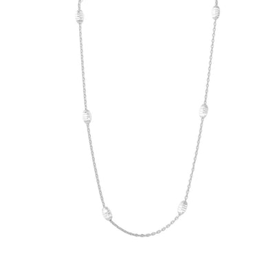 Sterling Silver Classy Rhodium Plated Italian Necklace with Multi Diamond Cut Oval BeadsAnd Closure: Lobster Clasp Closure Length: 36
