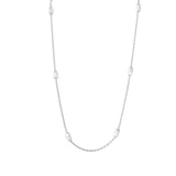 Sterling Silver Classy Rhodium Plated Italian Necklace with Multi Diamond Cut Oval BeadsAnd Closure: Lobster Clasp Closure Length: 36